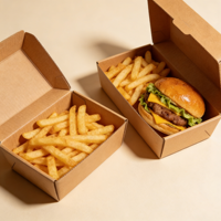 Boîte à hamburger et frites jetable personnalisée avec logo, en papier, résistante à la graisse, pour emporter, emballage de repas rapides