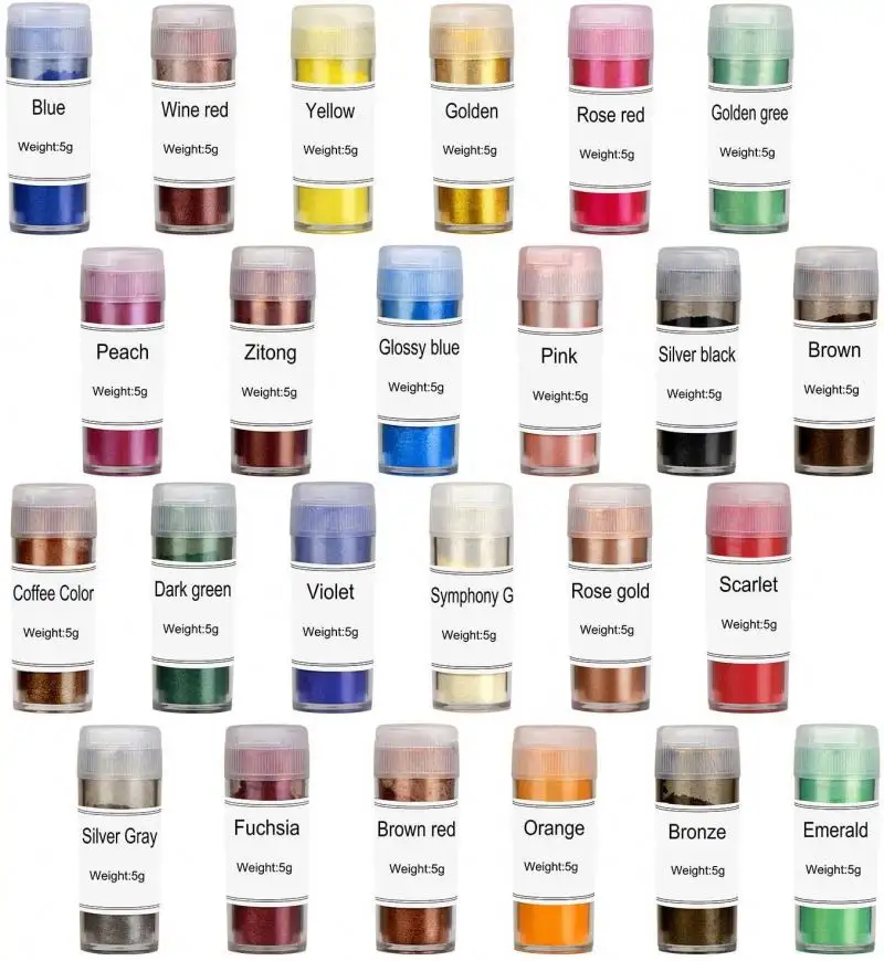 Latest Mica Powder for Epoxy Resin 24 Color Shake Jar Set Cosmetic Grade All Natural Mica Pigmen Pigment Powder for Soap Making