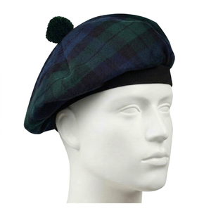 Chapeau écossais Tartan Tam O Shanter, béret à carreaux avec pompon, style hiver, design anglais, motif à carreaux vert et bleu - Product Image 1