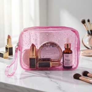 Waterproof Female Girls Reusable Eco <strong>Make</strong> <strong>up</strong> Bags Pvc Clear Zipper Bag Pink Transparent Customized Custom Zipper <strong>Pouch</strong> Lady OEM - Product Image 1