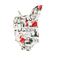 Ropa de playa personalizada OEM de verano con estampado de estilo occidental para niños, ropa de baño de una pieza con volantes para niñas, ropa de baño de Boutique