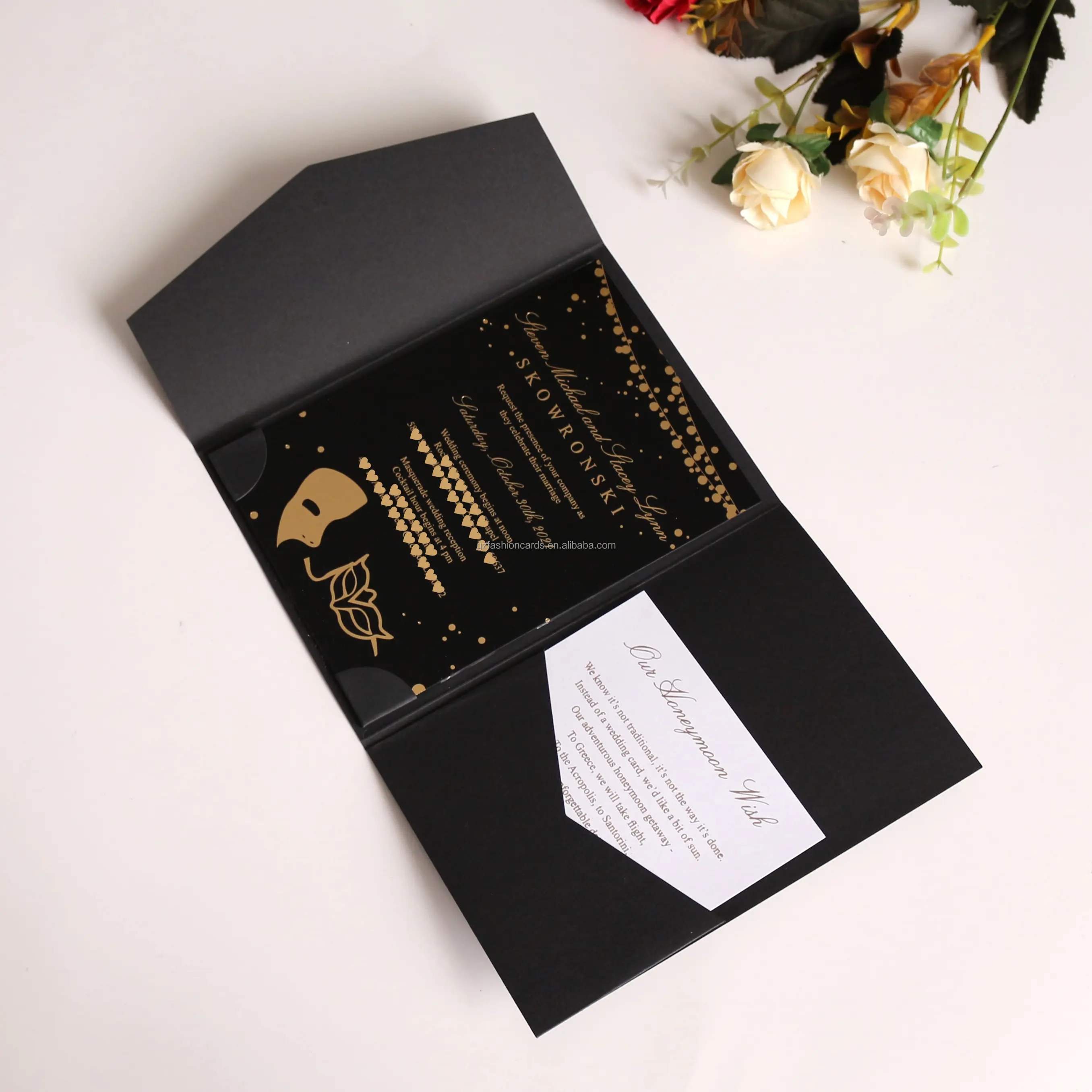 Wholesale Elegant Simple Black Acrylic Invitation Cards With Gold Foil Blank Ribbon Luxury Acrylic Birthday Wedding Invitations