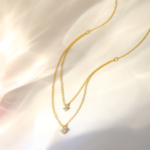 Collar Doble Capa Chapado en Oro con Diseño de Corazón y Flor, Estilo Coreano, Hermoso para Mujer - Product Image 3
