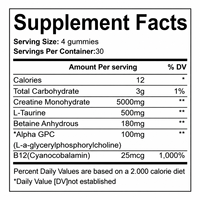 Gummies de Créatine Monohydrate OEM 5000mg avec Taurine, Bétaïne, Alpha GPC, B12 pour Force, Énergie et Récupération – Marque Privée – 120 Gummies