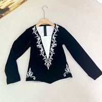 Haut de scène noir pour garçons, tunique de ballet, tenue de danse de prince, chemise de danse personnalisée pour enfants avec broderie dorée