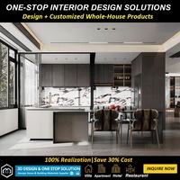 Solution de design d'intérieur clé en main pour cuisine et salon de villa de luxe minimaliste italienne sur mesure avec rendu 3D