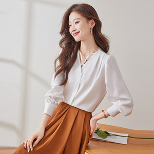 여성 한국 스타일 풀 슬리브 V 넥 블라우스 & 셔츠 일과 비즈니스를 위한 드레시 캐주얼 - Product Image 5