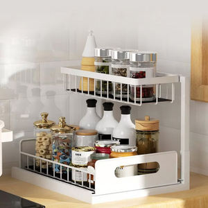 Controsoffitto organizzazione 2 livelli di scaffale angolare mobile portaspezie Area caffè sopra il lavello tavolo comò per cucina bagno - Product Image 5