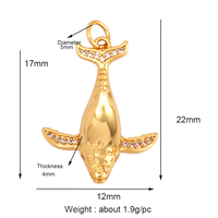 Pendentif Breloque Coquillage Océan Bleu, Animal Marin, Dauphin, Poisson Tropical, Os, Étoile de Mer, Crevette, Plaqué Or 18K, Zircon, Apprêts de Bijoux K64