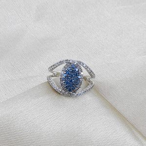 Jewelspaark <b>Diamond</b> <b>Ring</b> 1.11 Cttw Round Cut White And Blue Enhanced Natural Stone 925 Sterling Silver Engagement Jewelry For - Product Image 1