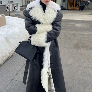 Manteau d'hiver pour <span class=keywords><strong>femme</strong></span>, mode, couleur unie, <span class=keywords><strong>laine</strong></span> roulée, super chaud, fourrure longue - Product Image 4