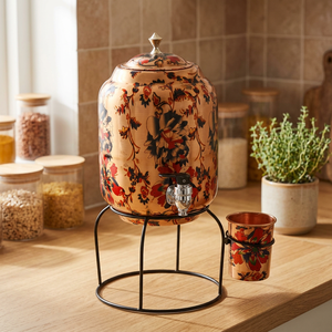 Distributeur d'eau floral en cuivre avec support et gobelet, fonctionnement manuel, réservoir de stockage d'eau froide domestique - Product Image 1