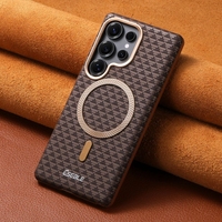 Étuis de téléphone portable en cuir PU magnétique pour Samsung S25 Ultra S24 Plus, cadre d'appareil photo en métal, coque antichoc