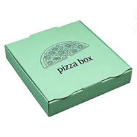 Boîte à pizza ondulée vert menthe fraîche, impression motif tranches de pizza, logo personnalisé, boîte à emporter couleur, pour pizzeria saine