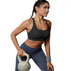 Sujetador deportivo negro sin espalda para mujer, con tiras cruzadas, top de yoga y fitness sin costuras. - Product Image 2