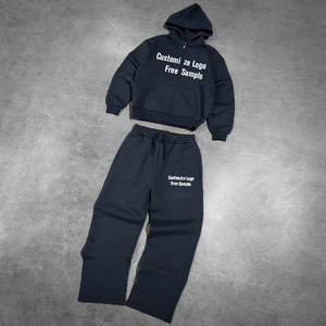 Tùy Chỉnh Heavyweight Cotton Baggy Chân Rộng Quần Bó Sát Và Zip up Cắt Áo Người Đàn Ông Chất Lượng Cao Lông Cừu Hai <span class=keywords><strong>M</strong></span>ảnh Bộ Đồ Thể Thao - Product Image 4