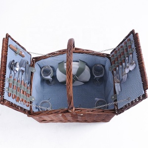 Venta directa de fábrica, cesta de <span class=keywords><strong>picnic</strong></span> de mimbre, juego de cesta de almuerzo de sauce con hebilla de cuero genuino, forro Oxford para <span class=keywords><strong>4</strong></span> <span class=keywords><strong>personas</strong></span> - Product Image 4