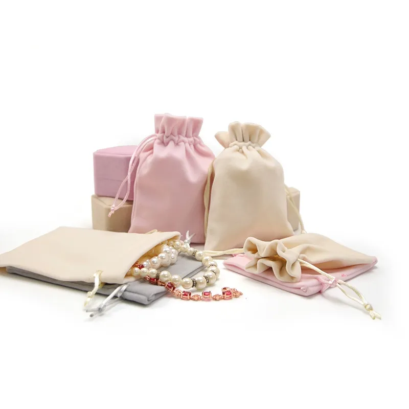Pochette cadeau personnalisable en velours et flanelle, sac de grande taille, couleur grise, pour emballage de bijoux, sacs de poche à cordon