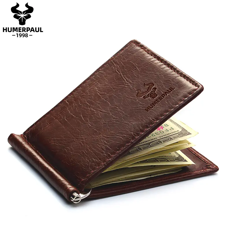 HUMERPAUL Genuine Leather Slim Visa Credit Cards Purse Clamp For Money Bifold Card Holder Cash Portomonee Hold Credit Card