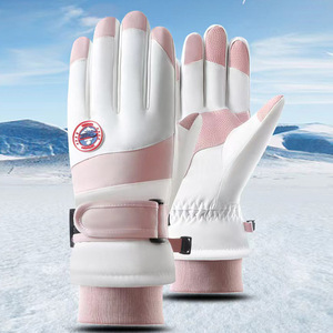 Gants de ski blancs avec blocs de couleur, doublure polaire, compatibles écran tactile, unisexes, pour l'extérieur, hiver - Product Image 2