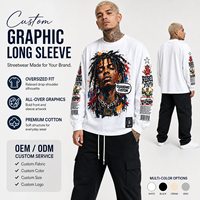 T-shirt graphique streetwear personnalisé, 100 % coton épais, coupe oversize, manches longues, fabricants de vêtements à marque privée
