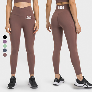 Pantalon de sport personnalisé de haute qualité à taille croisée en V, pantalon de fitness amincissant, legging de yoga taille haute rehausseur de fessiers pour <span class=keywords><strong>femme</strong></span> - Product Image 4