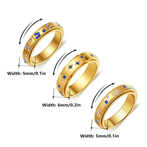 Anel Giratório Fidget em Ouro e Prata, Anel Anti-estresse com Estrela CZ para Mulheres, Anel Rotativo em Aço Inoxidável - Product Image 1