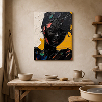 Peinture acrylique sur toile noire, portrait abstrait, technique impasto, peinte à la main, avec palette et couteau, art mural moderne pour décoration intérieure