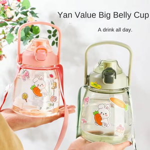 Vaso de agua de gran capacidad, elegante y moderno para el verano, para hombres y mujeres, vaso de plástico portátil de doble uso con pajita, personalizable. - Product Image 2