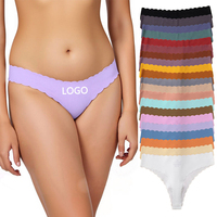 Vente en gros usine – Culottes, slips et strings sexy sans couture en soie glacée douce multicolores à bord festonné pour femmes