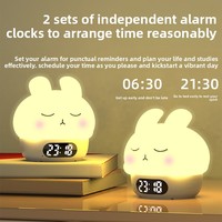 AIKS Nouvelle Lampe de Nuit Pat-Pat Lapin Timide avec Réveil, Indicateur 24 Heures, Design Minimaliste Moderne, Rechargeable USB au Lithium