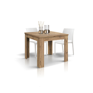Table à manger extensible Brigitte 90 à 180 cm, finition chêne mélaminé, usage intérieur - Product Image 1