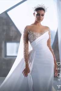 S6986F livraison directe nouveau <span class=keywords><strong>Saton</strong></span> haut de gamme à manches longues dentelle coupe ajustée mariée grande taille robe de bal robes de mariée - Product Image 6