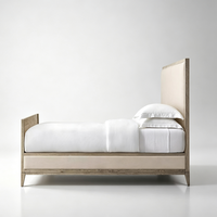 Lit sur mesure de taille Queen, moderne et minimaliste, avec tête de lit rembourrée en tissu et panneau en bois massif, et pied de lit, pour maison, villa, hôtel