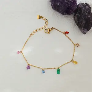 Pulsera De Mujer Women fashion summer silver colorful rainbow zircon dangle charm bracelet jewelry charm