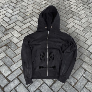 Sudadera con Capucha Extra Grande para Hombre, de Forro Polar, con Estampado de Letras, Bordado con Logotipo Personalizado, Impresión Digital, Estilo Desgastado, con Cremallera, Lavado Ácido - Product Image 1