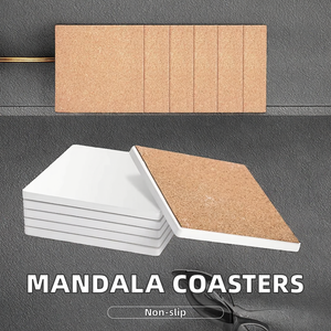 Vente en gros personnalisé 10*10 <span class=keywords><strong>Mandala</strong></span> carré céramique grès sous-verres ensemble classique <span class=keywords><strong>feutre</strong></span> support tapis tampons options imprimables vierges - Product Image 3