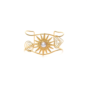 Brazalete de Moda Chapado en Oro, Acero Inoxidable 316L, Diseño de Sol, Centro de Perlas, Joyería Sostenible y Resistente - Product Image 2