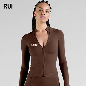 RUIQUWIN-Chaqueta de Yoga de alta elasticidad para mujer, Top ajustado de manga larga con cremallera, sin costuras, transpirable, ligero, de secado rápido - Product Image 1