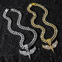 Nouveau Collier Pendentif Aile d'Ange en Acier Inoxydable pour Homme, Style Hip-Hop Tendance, Entièrement Sertie de Zircons, pour l'Europe et les États-Unis