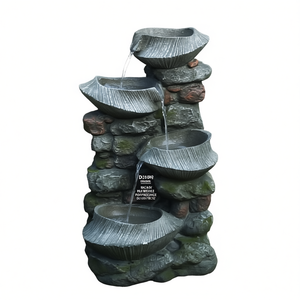 Fuente de Agua en Cascada de Poliresina con Diseño Rústico, 4 Niveles, para Interiores y Exteriores, con Luz LED, D0100H7BC92 - Product Image 1