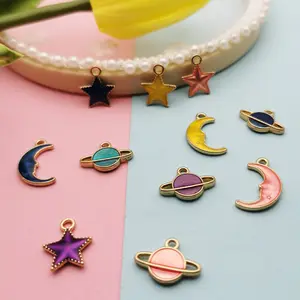 Cute Moon Star Planet Enamel Charms Exquisite Mix Color Pendant For Jewelry Making DIY Bracelet Earrings Necklace Girls Gift