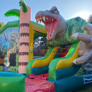 Castillo inflable de dinosaurio con tobogán, para niños, se puede usar en seco o con agua. - Product Image 6
