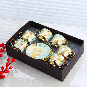 Nouvel ensemble de tasses et soucoupes à expresso et thé en céramique dorée arabe 80 ml – Cadeau promotionnel pour mariages et fêtes - Product Image 4