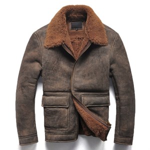 Mens Lamb Fur <strong>Bomber</strong> <strong>B3</strong> Leather <strong>Jacket</strong> Sheepskin Double Face Shearling Coat Oversize Genuine Leather <strong>Jacket</strong> - Product Image 4