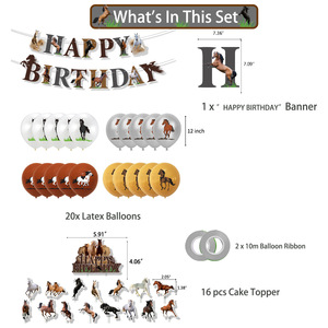 Décoration de fête sur le thème du cheval brun, bannière de dessin animé d'animaux de la forêt, décorations de gâteau, kit de ballons en latex, fournitures pour fête d'<span class=keywords><strong>anniversaire</strong></span> - Product Image 2