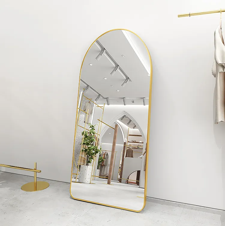 custom luxury home decorlarge arched black gold full-length long body standing floor dressing wall mirror espejo miroir spiegel