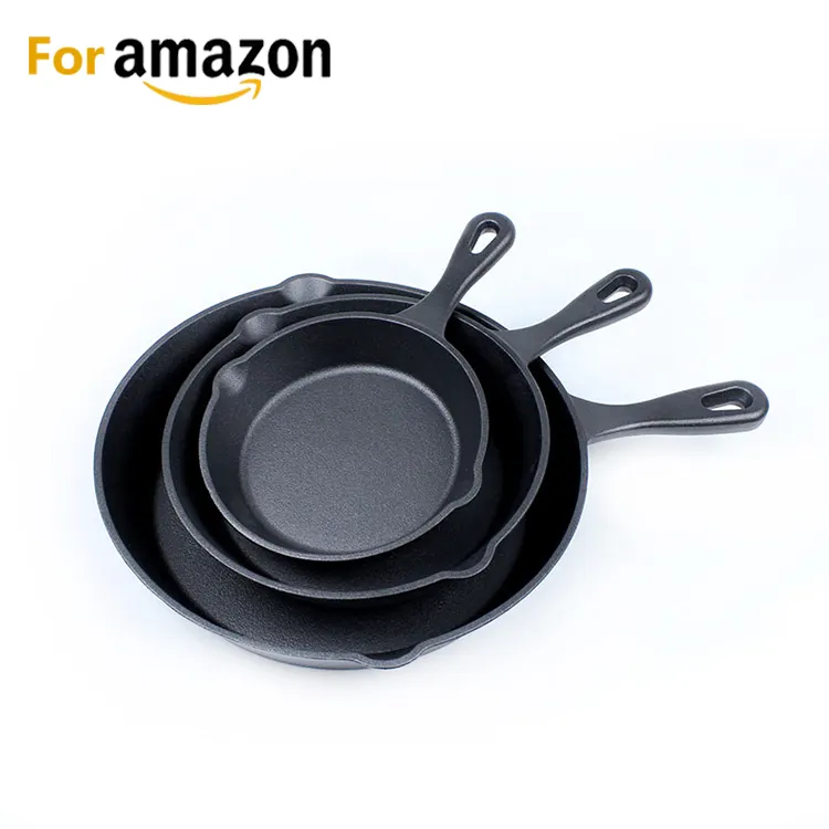 Frying Pan Manufacturing 3 Pcs Cast Iron Cookware Set 6 Inch 8 Inch 10 Inch Pre-Seasoned Skillet Frying Pans Set For Indoor And Outdoor