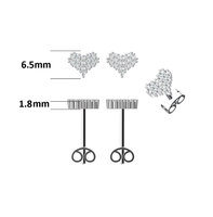 Boucles d'oreilles clous en argent sterling 925 en forme de cœur pour femme, serties pavé, couleur D, moissanite VVS1, boucles d'oreilles diamant moissanite