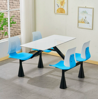 Ensemble table et chaises de cantine moderne 4 places, plateau en bois, sièges en plastique, base en métal, facile à nettoyer, pour cantine scolaire, personnel et salle à manger